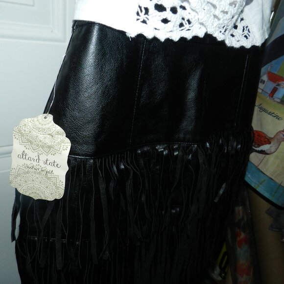 Black fringe leather skirt double layers Black by Altar'd State 🆕FAST⌚📦🏃💨🚚 - Picture 3 of 16